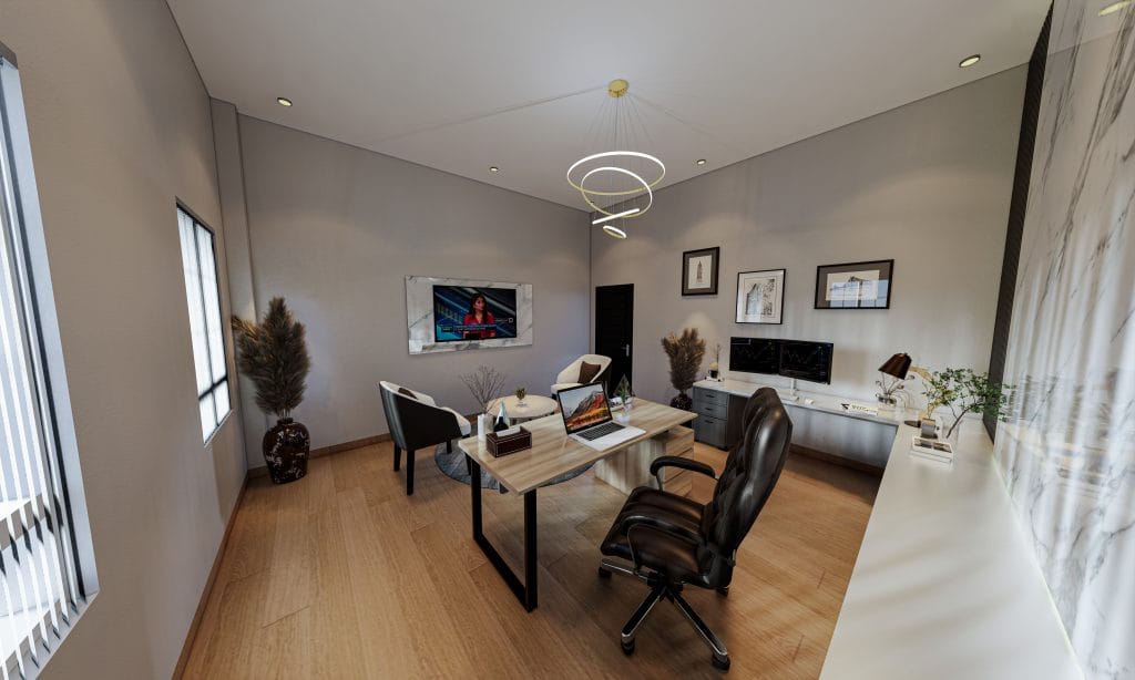 Desain interior kantor Batam profesional dengan ruang kerja eksekutif modern