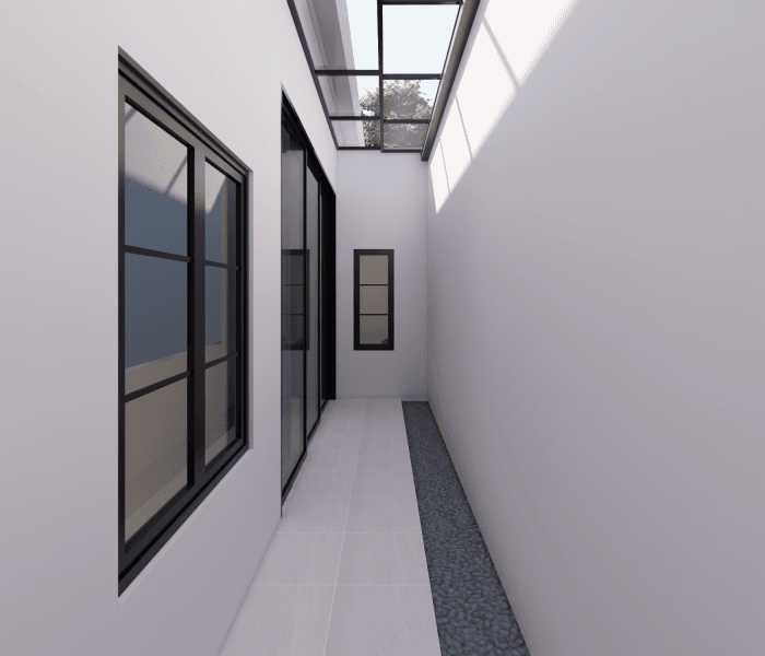 r14 Desain rumah mewah Batam - koridor modern dengan skylight alami